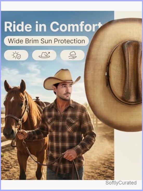 Straw Cowboy Hat with Cattleman Crease, Wide Brim Western Unisex main image 4